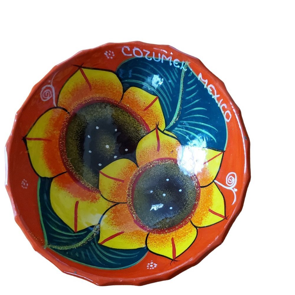 Cozumel Mexico Floral Vibrant Colored Homemade Salsa Dish Trinket Bow
